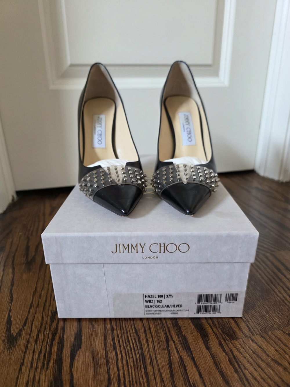 Jimmy Choo Black Leather Pointed Toe Pumps with Silver Studs